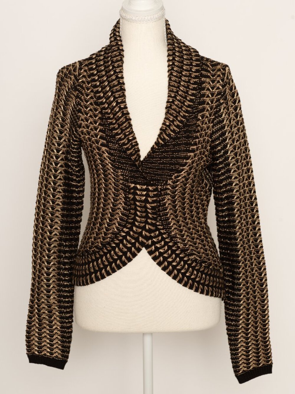 Etcetera Merino Wool Gold Metallic Asymmetrical Cardigan Small Grandmacore